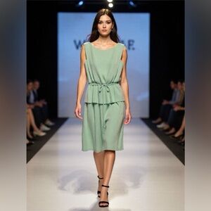 Emma Domb Size 10 Elegant Green Sleeveless Pleated Fully Lined Dress